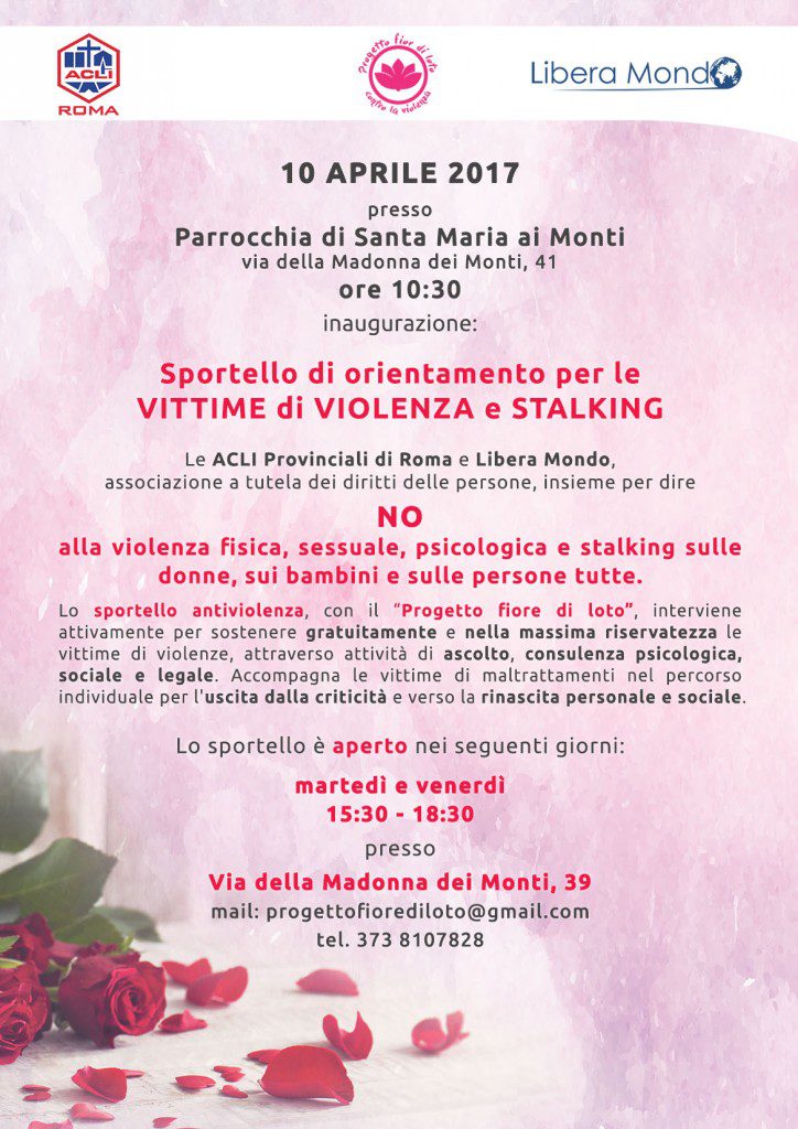 Inaugurazione, sportello di orientamento per le VITTIME di VIOLENZA e STALKING